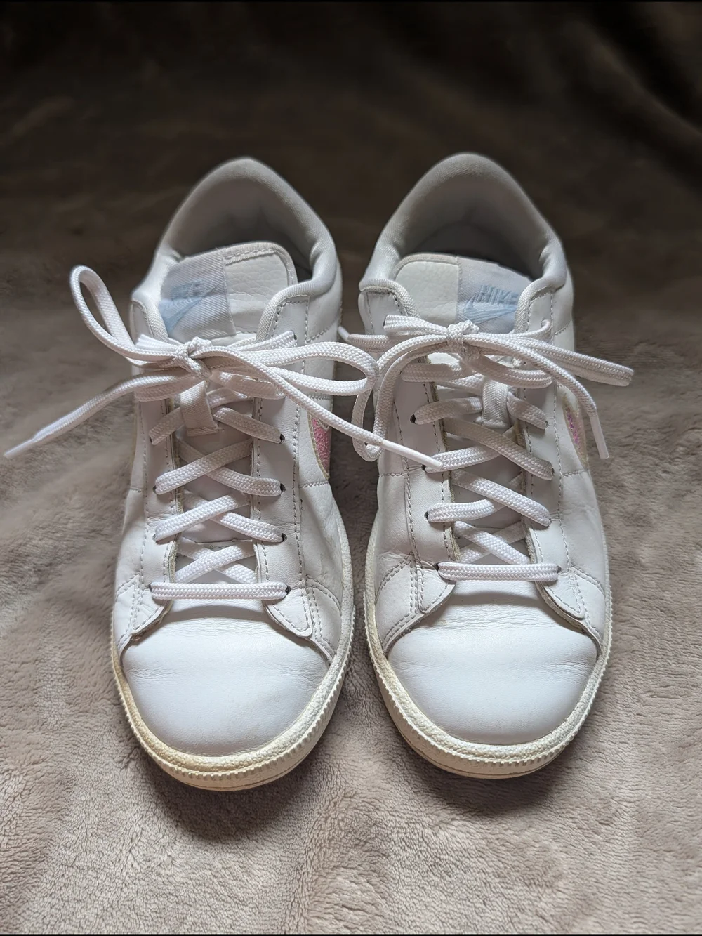 Nike Kid’s White Sneakers with Iridescent Swoosh